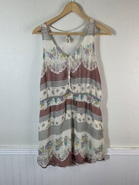 Boho Floral Striped Sleeveless Sundress - Cream & Rust
